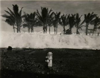 Jeanne Branch Johnston’s uncle Rod Mason took this photo of a tsunami wave that hit Hilo, Hawaii, on April 1, 1946. Rod Mason photo, courtesy Pacific Tsunami Museum.  Rod Mason photo, courtesy Pacific Tsunami Museum. 
