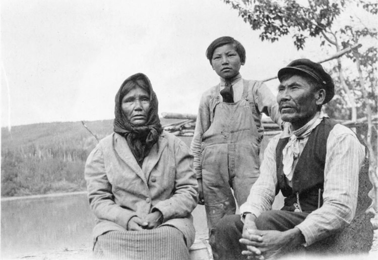 Chief Ivan of Coschaket is shown at right in this photo from the Drane Family Collection in the UAF Archives. The woman and boy were not identified in the photo, which was taken sometime between 1913 and 1939. UAF Archives Photo.